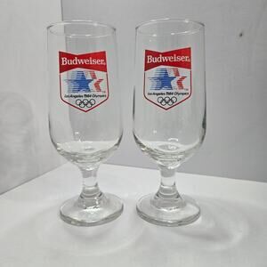 Vintage Budweiser 1984 Los Angeles Olympics Stem Beer Glasses Set of 2 No chips